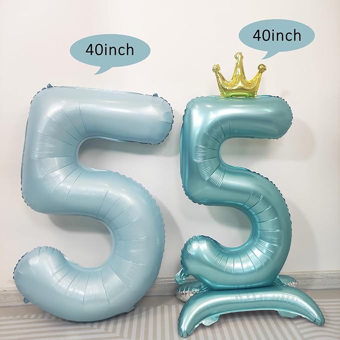 Blue Crown Number 3 Foil Balloon Standing Blue digital 3 Foil Balloon | - Image 4