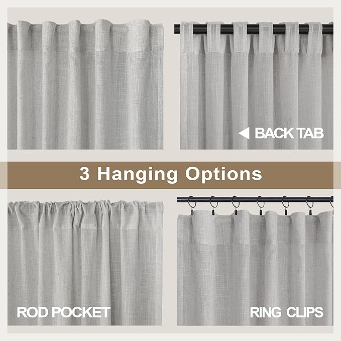 60 Inch Wide Curtains Grey for Living Room 2 Panels Set Back Tab Pocket Drape - Image 5
