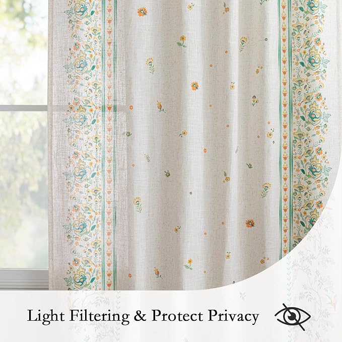 MYSKY HOME Boho Floral Curtains 63 inch Linen Blend - Image 3