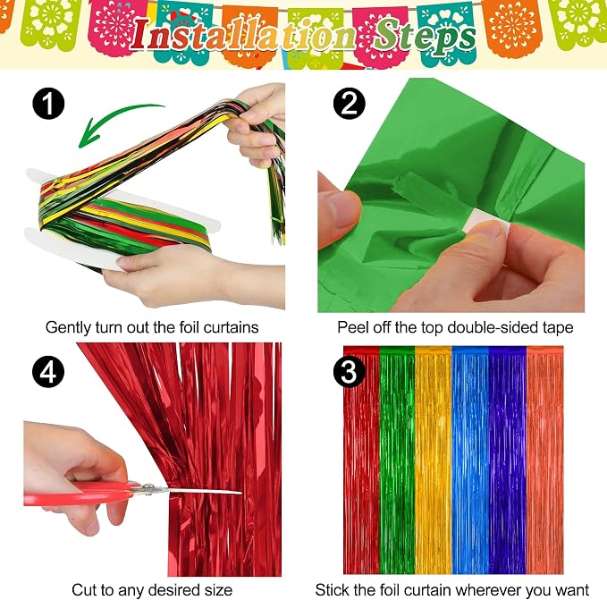 ZATAYE 2 Pack Mexican Color Fiesta Foil Curtain Streamer Decorations | Mexican - Image 3