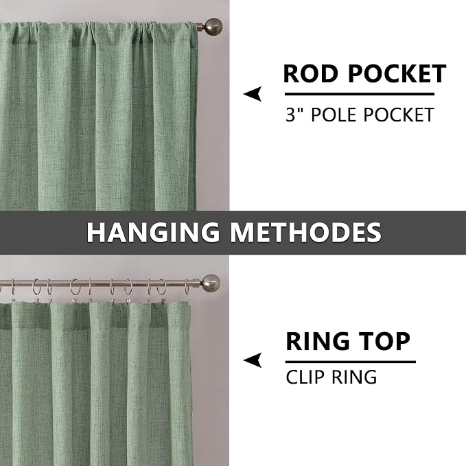 Tollpiz Linen Curtain Bedroom Rod Pocket Semi Sheer Curtains Burlap Light - Image 5