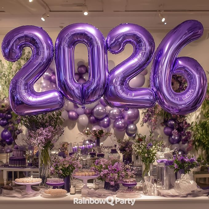 RainbowQ Purple 4 Balloon Number 40 Inch 0-40 Foil Large Balloons | Big Mylar 4 - Image 6