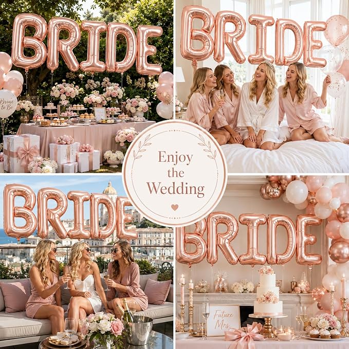 40 Inch BRIDE Balloons Bachelorette Party Decorations, Rose Gold Bride Letter - Image 7