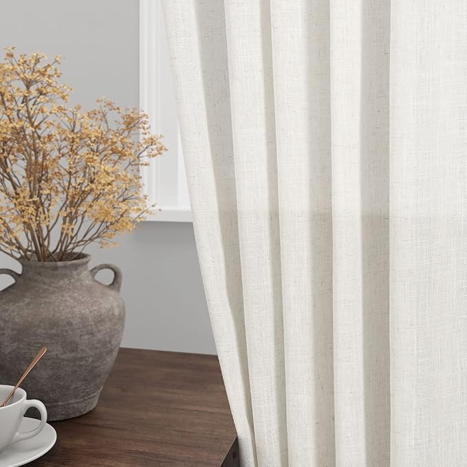 Cream Linen Back Tab Rod Pocket Curtains 50 Inch Length - Image 4