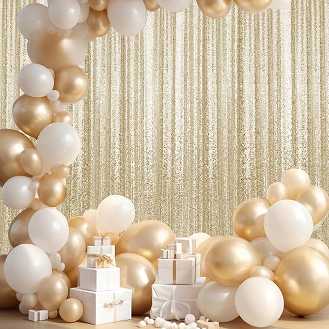 10×10FT Champagne Sequin Backdrop Curtain, Photography Backdrop Glitter - Image 2