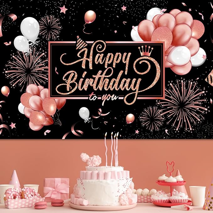 Blulu Happy Birthday Backdrop Banner Sign Poster Large Fabric Glitter Balloon - Image 7