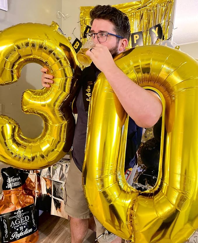 Gold 0 Balloon - Number Balloon 40 Inch, 0th Gold Birthday Decorations | Giant - Image 8