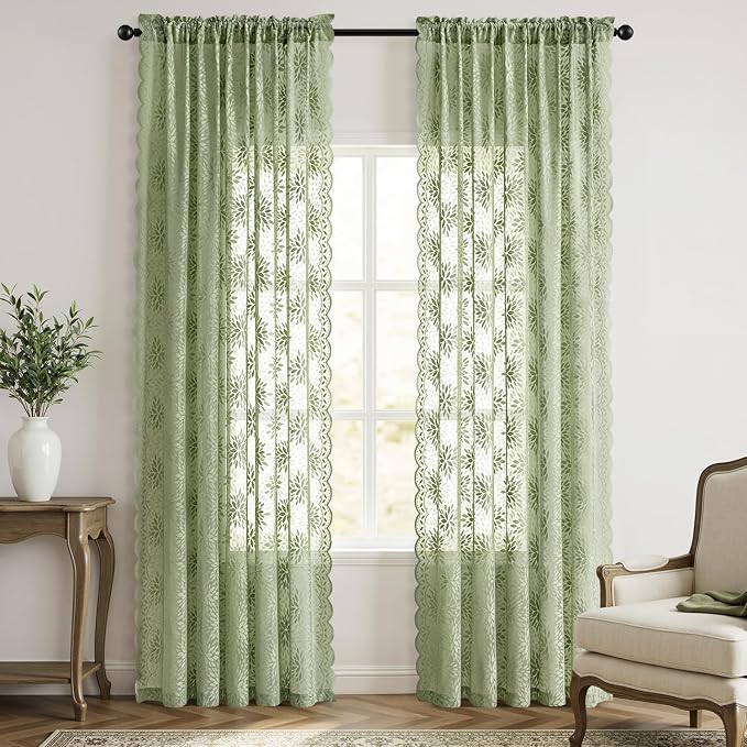 MIULEE Vintage Lace Curtains 90 Inches Long 2 Panels, Spring Victorian Floral - Image 7