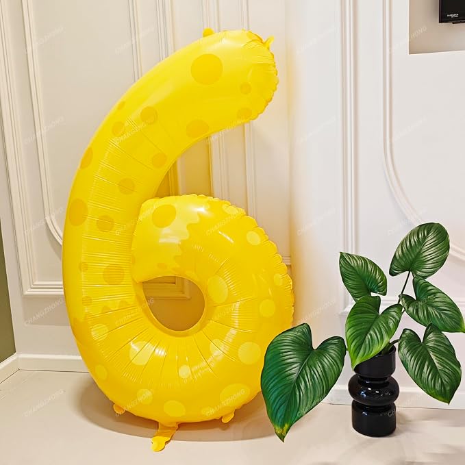 40in Yellow Polka Dot Number 6 Helium Foil Polyester Film Balloon Digital 6 | - Image 4