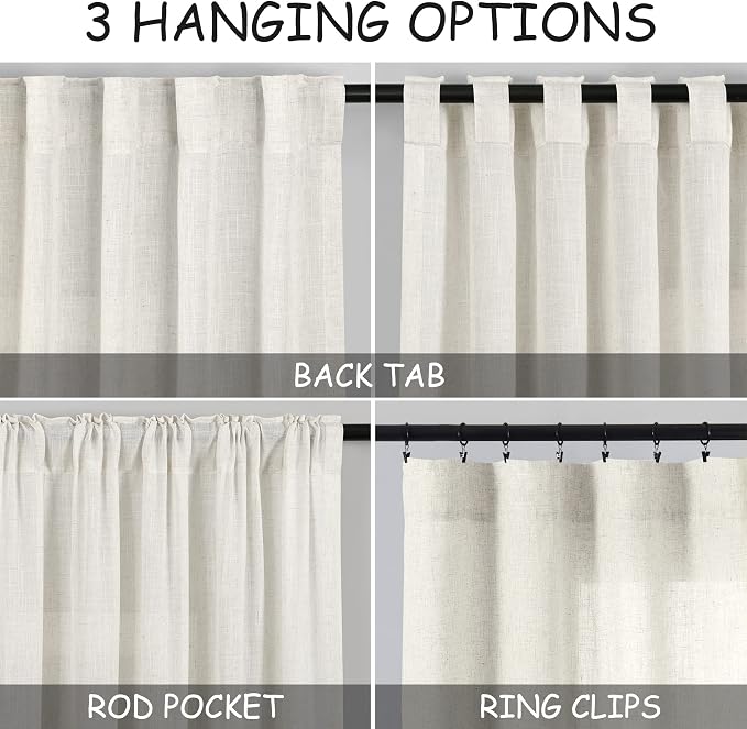 Cream Cafe Curtains 54 Inch Length Set Back Tab Rod Pocket - Image 3