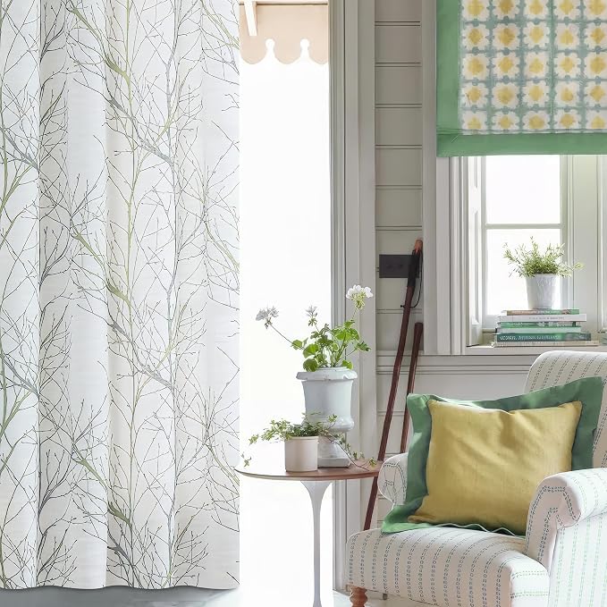 FMFUNCTEX Linen Sage Green White Semi Sheer Print Curtains 54 Inch 2 Panels | - Image 5