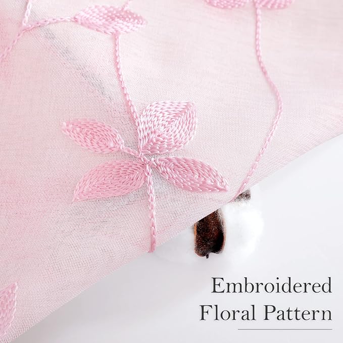 HOMEIDEAS Pink Sheer Curtains 2 Panels Set, Embroidered Vine Leaf, W52 x L84 | - Image 2