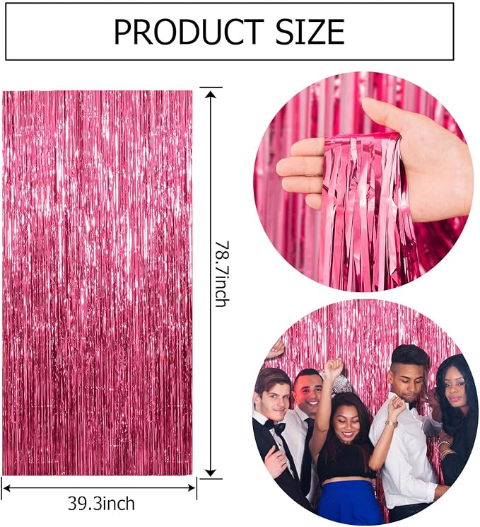 BOMSI 5 Pack Pink Tinsel Curtain Party Backdrop Foil Fringe Birthday Photo - Image 7