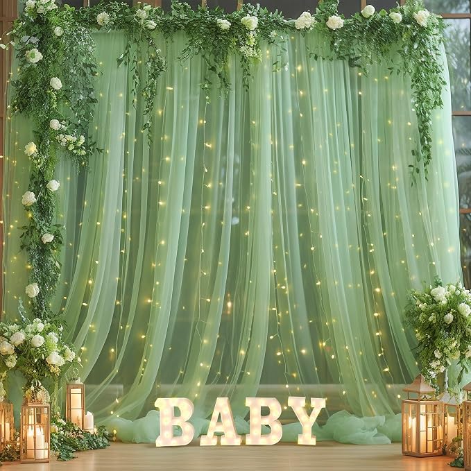 20x10ft Olive Green Tulle Backdrop Curtain - Image 6