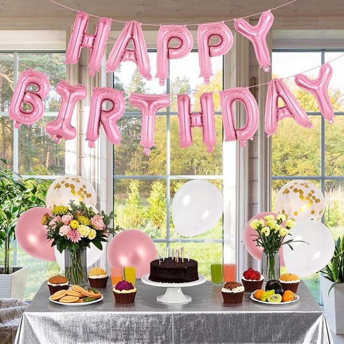 65 Pcs Pink Happy Birthday Balloons, 2 Sets A-Z Pink Letters Foil Balloons - Image 3