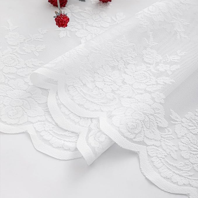 Kotile White Vintage Sheer Lace Curtains Rustic Floral 42x54 Inch, 2 Panels | - Image 8