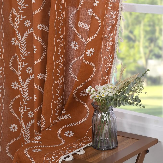 Schweek Terracotta Boho Curtains 63 Inches Long 2 Panels - Image 7