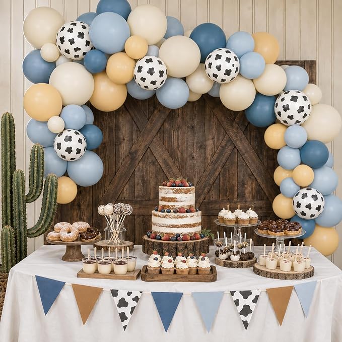 Dusty Blue White Cow Print Balloons 12inch Cowboy Rodeo Birthday Decoration | - Image 7