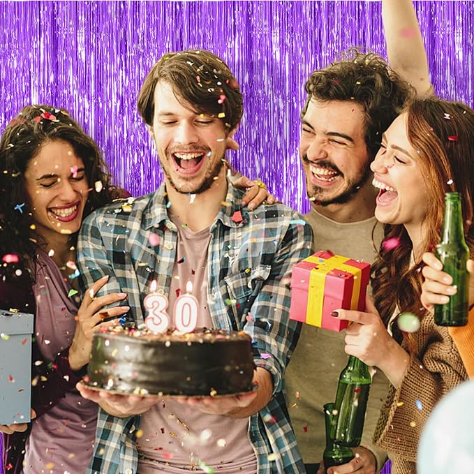 10 Pack Foil Curtain Backdrop Purple Metallic Tinsel Foil Fringe Curtains Photo - Image 2