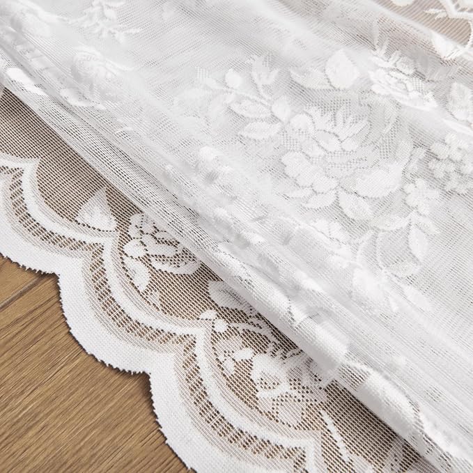SEEKRIGHT White Lace Curtains 54 Inch Length 2 Panels Set Victorian Floral - Image 7