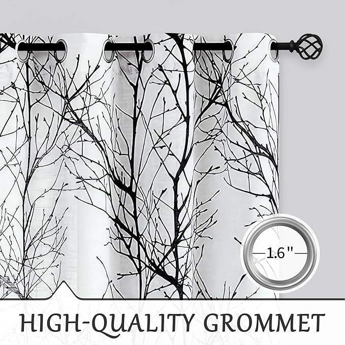 FMFUNCTEX Linen Black White Semi Sheer Print Curtains 96 Inch Long 2 Panels | - Image 6
