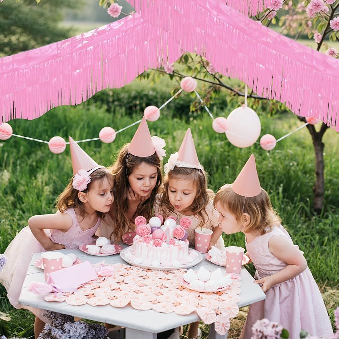 LOLStar Macaron Pink Foil Fringe Tinsel Garland Streamers Banner, 6 Pack | 60Ft - Image 4