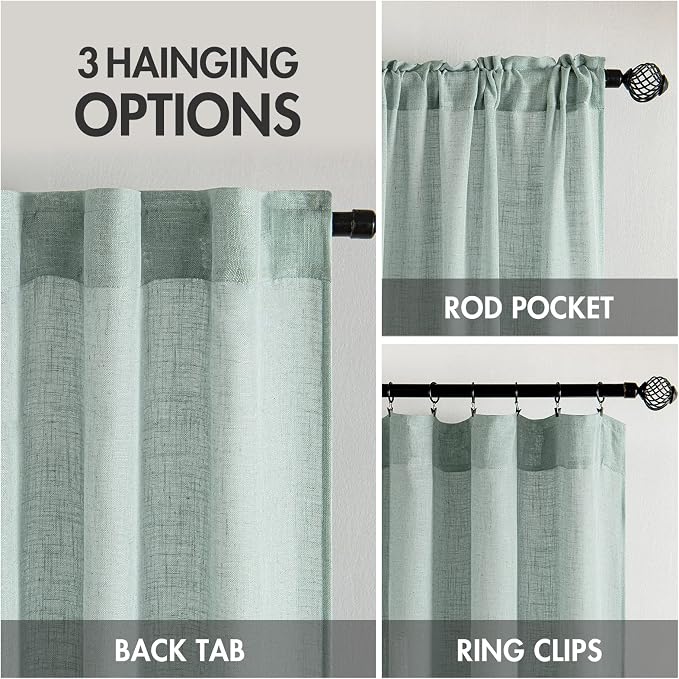 MIULEE Sea Green Linen Curtains 37x84 Inch Length - Image 3