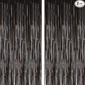 2 Pcs 3.2ft x 8.2ft Shiny Black Metallic Tinsel Foil Fringe Curtain Photo Booth by i-CHONY