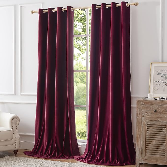 BULBUL Velvet Burgundy Blackout Curtains 90 inch Long - Image 6