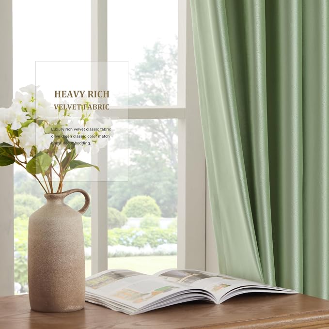 BULBUL Velvet Sage Green Blackout Curtains 102 inch Long - Image 4