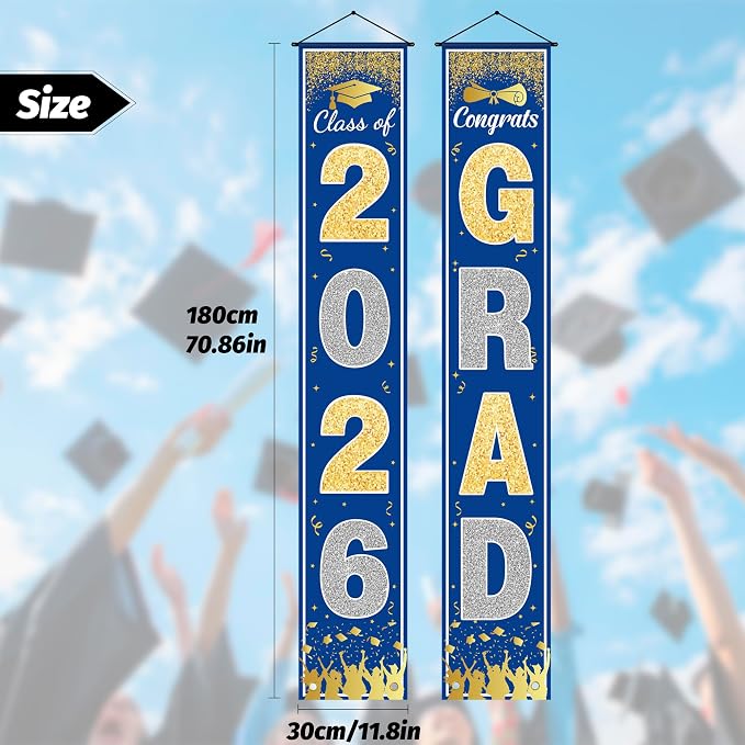 OHOME Graduation Decorations 2026 2027- Blue Gold Congrats Grad Porch Banner - Image 3