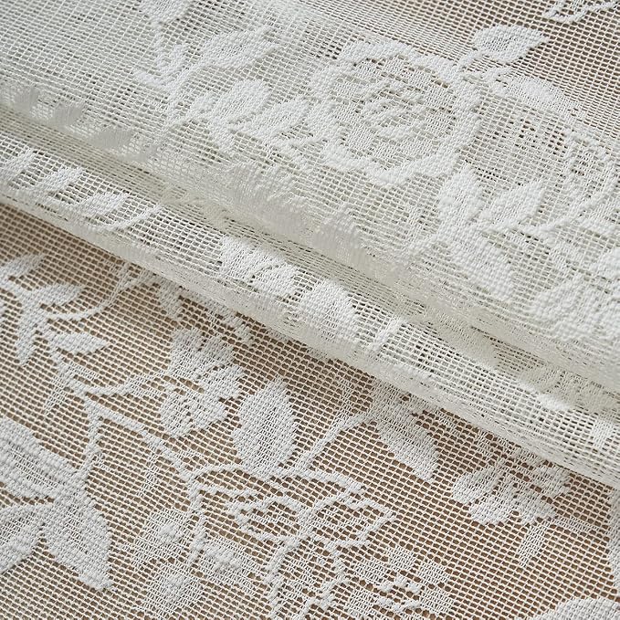 FINECITY Ivory Lace Curtains 45 Inch Length, Vintage Sheer Curtains Short - Image 8