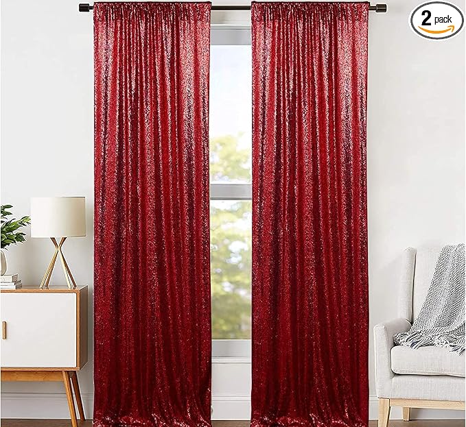 JYFLZQ Burgundy Sequin Backdrop Curtains 2ft x 8ft 2 Panel Glitter Photo Booth by JYFLZQ
