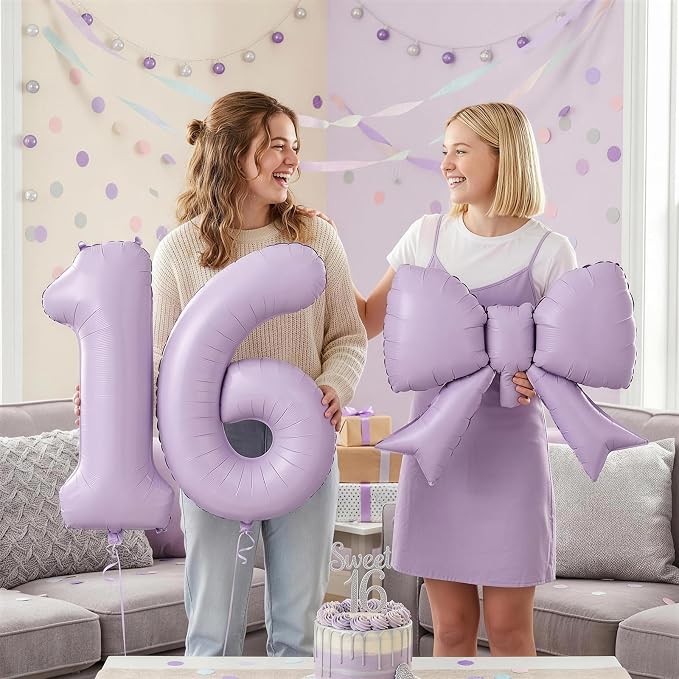Light Purple 2 Balloons with Bow Balloons, 40 Inch Giant Self Inflating - Image 7