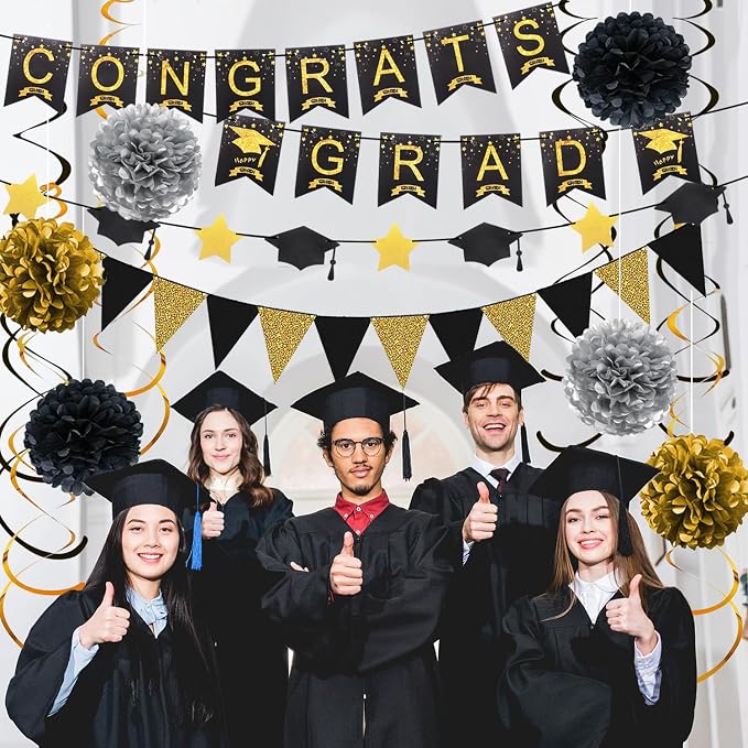 Graduation Decorations for 2026, Congrats Grad Banner and Star Cap Garland - Image 5