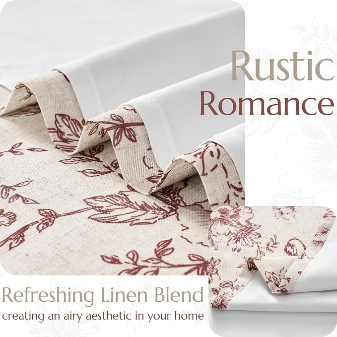 jinchan Red Floral Linen Curtains Lined 90 Inch Farmhouse Back Tab 2 Panels | - Image 3