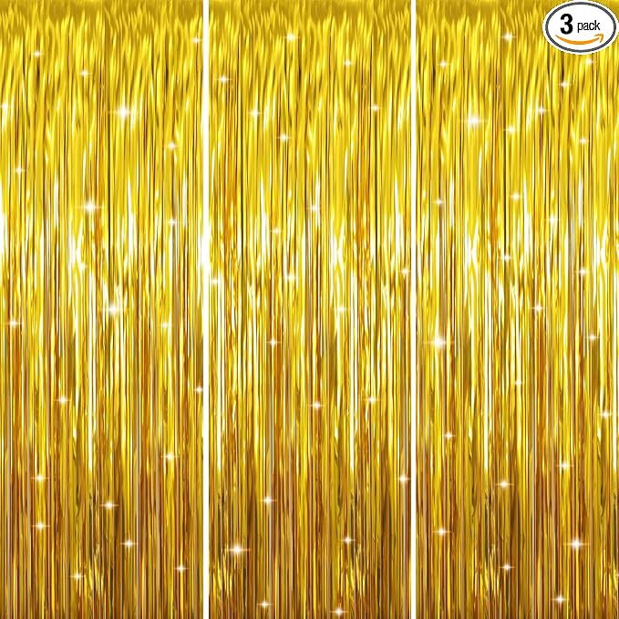 GOER 3.2 ft x 9.8 ft Metallic Tinsel Foil Fringe Curtains Party Photo Backdrop by GOER