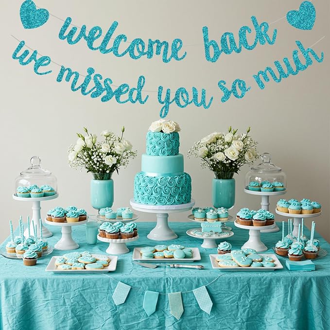 Glitter Lake Blue Welcome Back We Missed You So Much Banner NO DIY | Pre-Strung - Image 6