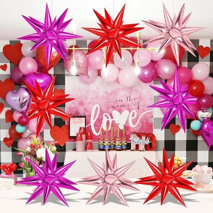 72 Pcs Pink Red Rose Gold Star Balloons, Big 26 Inch Explosion Foil Cone - Image 2