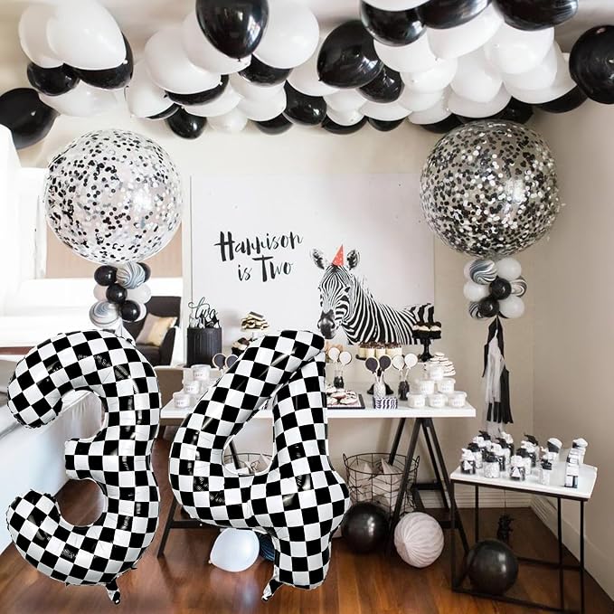 3rd Birthday Number Balloons for Boys, 40 Inch Checkered Racing Foil 3 Balloons - Image 6