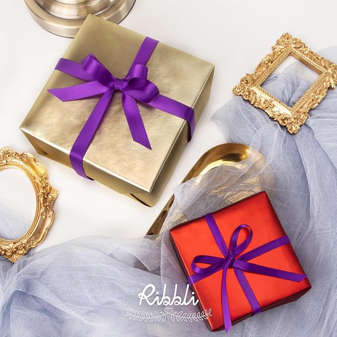 Ribbli Purple Double Faced Satin Ribbon, 1/2 Inch x Continuous 25 Yards - Image 3
