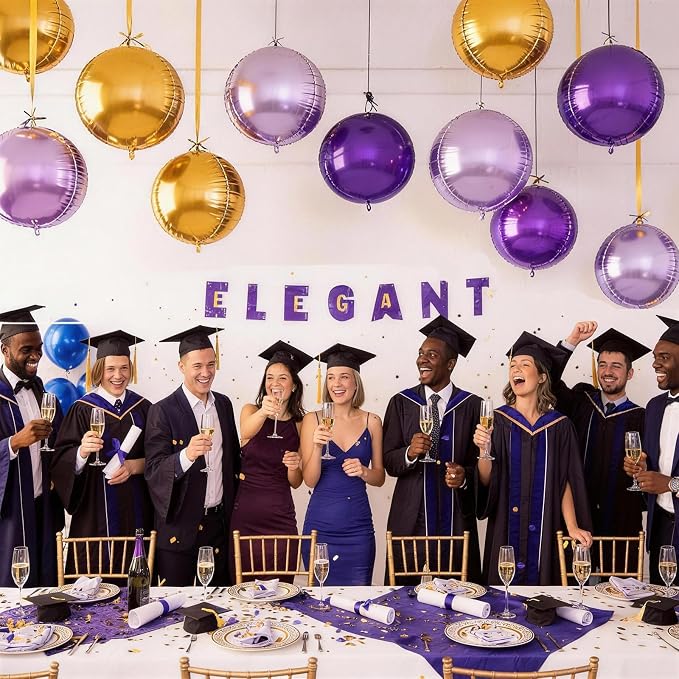 12Pcs Purple and Gold Round Balloons Foil, Large Gold Dark Light Purple - Image 5