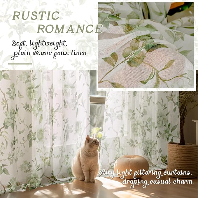Sage Green Curtains Sheer 36 Inch Length 2 Panels Set, Short Semi Sheer Light - Image 4