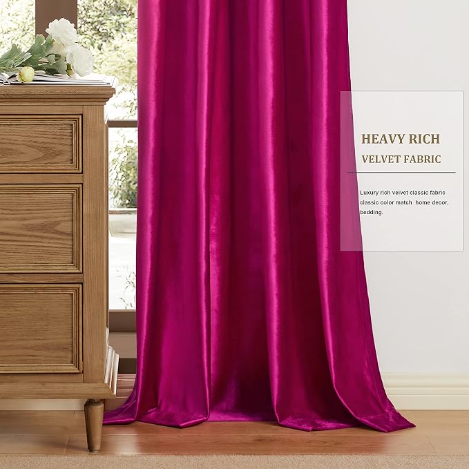 Hot Pink Velvet Blackout Curtains 84 inch - Image 6
