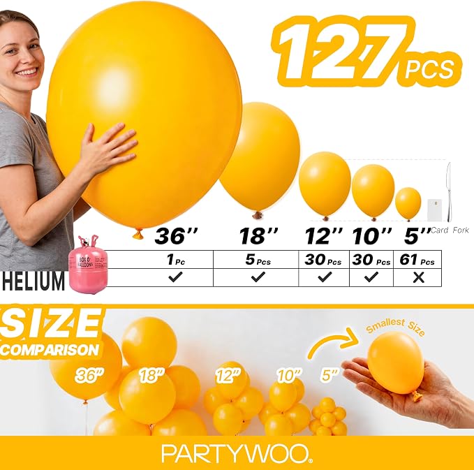 PartyWoo Yellow Mustard Yellow Balloons 127pcs Different Sizes | 36 18 12 10 5 - Image 6