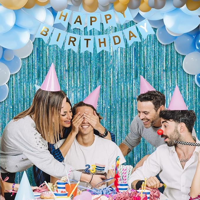 7 Pack 3.3 x 9.9 ft Holographic Blue Tinsel Streamers Party Decorations | Foil - Image 5