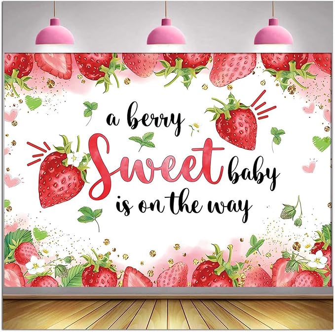 Strawberry Baby Shower Photo Banner Girl Baby Shower Newborn Party Decorations by HQM