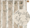 Grey Floral Linen Lined Curtains Rod Pocket 50W X 84L 2 Panels | Charlotte by Lazzzy