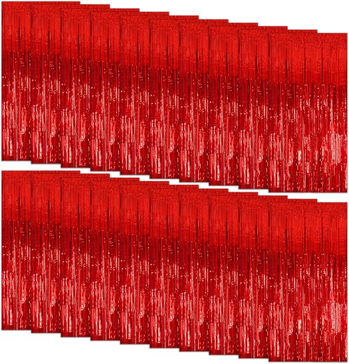 20 Pack Foil Curtain Backdrop Red Metallic Tinsel Foil Fringe Curtains Photo by KEJ