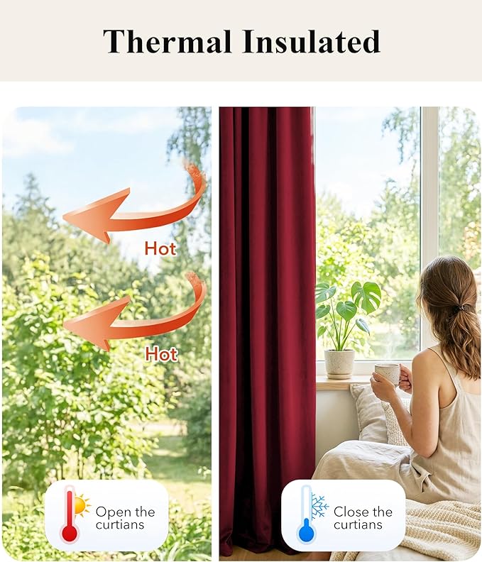 Red Velvet Curtains Extra Long for Chrismas Decor, W52 x L108, Room Darkening - Image 6